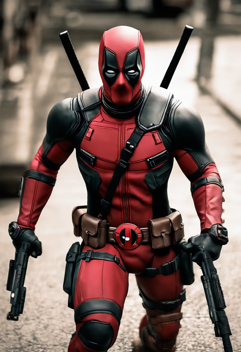 The superhero Deadpool, (change the color of his clothes from red to white and gold, completely titanium and armored clothes)