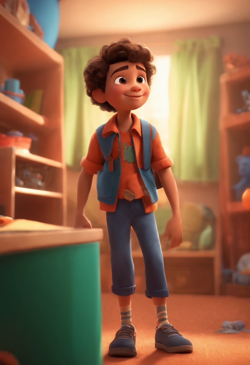 Image of a boy for a story in a YouTube video in Pixar format, He's the allabester, He's the class leader, He's outgoing, Playful and gets up for a lot of things