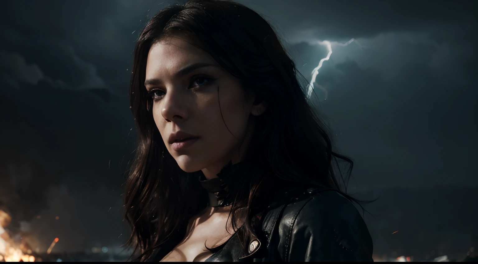 (best quality,4k,8k,highres,masterpiece:1.2),ultra-detailed,(realistic,photorealistic,photo-realistic:1.37),Scarlett Johansson as Lady Death,comic style,beautiful detailed eyes,beautiful detailed lips,extremely detailed face,long eyelashes,red and black color scheme,dark atmosphere,glowing purple eyes,flowing black hair,ethereal and mysterious,ominous energy,powerful and commanding presence,dramatic lighting,smoke and mist effects,gritty and textured background,comic book panels,action-packed scene,explosions and sparks,fierce and determined expression,tattered and torn clothes,skulls and dark magic,heroic pose,ominous clouds and lightning,otherworldly and Gothic aesthetic,dynamic composition,emotionally charged atmosphere,vivid and saturated colors,stylized and exaggerated features,comic book shading and highlights