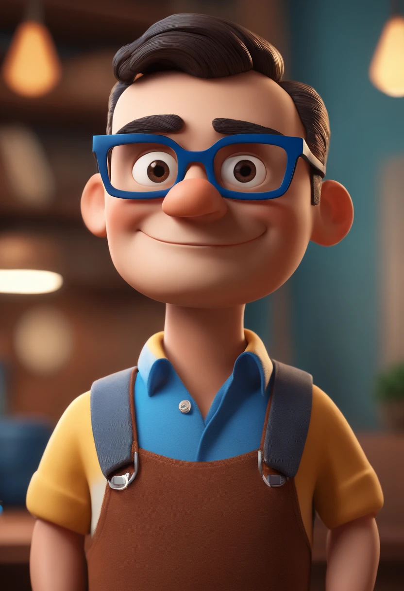 Cartoon character of a man with black glasses and a blue shirt, animation character, Caractere estilizado, animation style rendering, 3D estilizado, Arnold Maya render, 3 d render stylized, toon render keyshot, Personagem 3D, Personagem 3D, 3d rendering stylized, 3 d character render, personagem de desenho animado, Personagem de close up, Pose de personagem,  (Estilo Pixar) (master part:1.2) (Bokeh) (best quality) (pele detalhada) (textura detalhada) (8k) (argila) (Cinematic lighting) (foco nítido