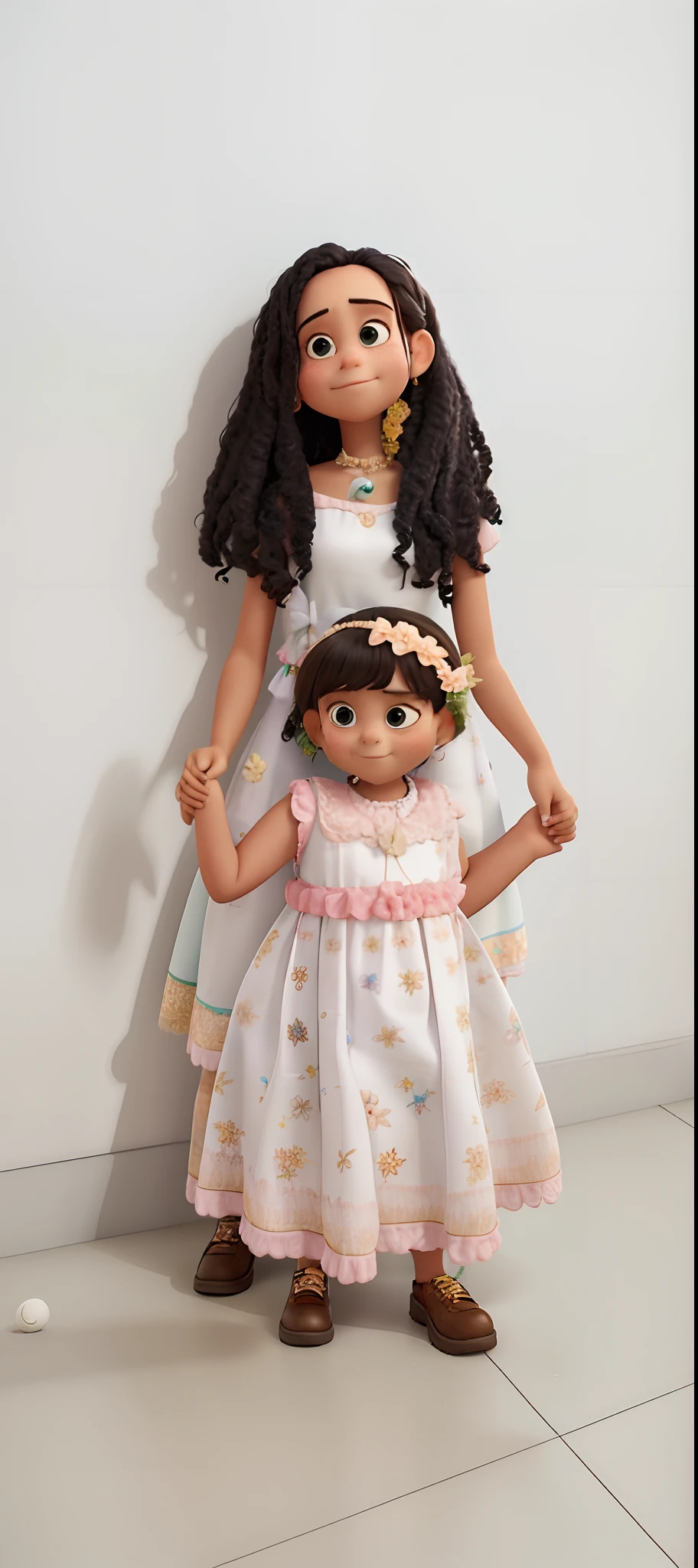 Two beautiful girls in standing dresses, alta qualidade, estilo pixar