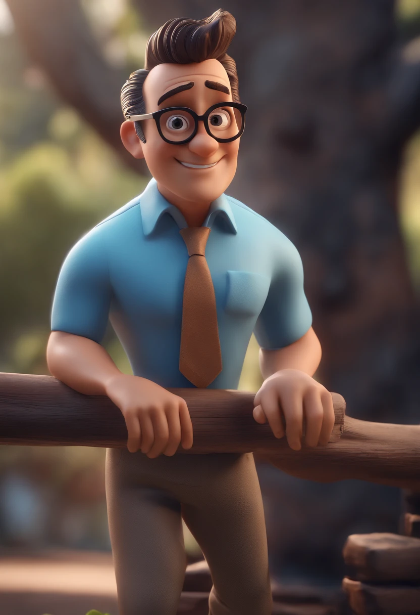 Cartoon character of a man with black glasses and a blue shirt, animation character, Caractere estilizado, animation style rendering, 3D estilizado, Arnold Maya render, 3 d render stylized, toon render keyshot, Personagem 3D, Personagem 3D, 3d rendering stylized, 3 d character render, personagem de desenho animado, Personagem de close up, Pose de personagem, (Estilo Pixar) (master part:1.2) (Bokeh) (best quality) (pele detalhada) (textura detalhada) (8k) (argila) (Cinematic lighting) (foco nítido