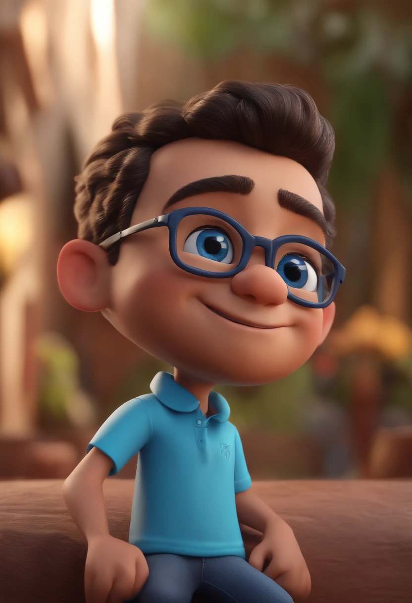 Realistic character of a man with black glasses and a blue shirt, animation character, Caractere estilizado, animation style rendering, 3D estilizado, Arnold Maya render, 3 d render stylized, toon render keyshot, Personagem 3D, Personagem 3D, 3d rendering stylized, 3 d character render, personagem de desenho animado, Personagem de close up, Pose de personagem,  (Estilo Pixar) (master part:1.2) (Bokeh) (best quality) (pele detalhada) (textura detalhada) (8k) (argila) (Cinematic lighting) (foco nítido