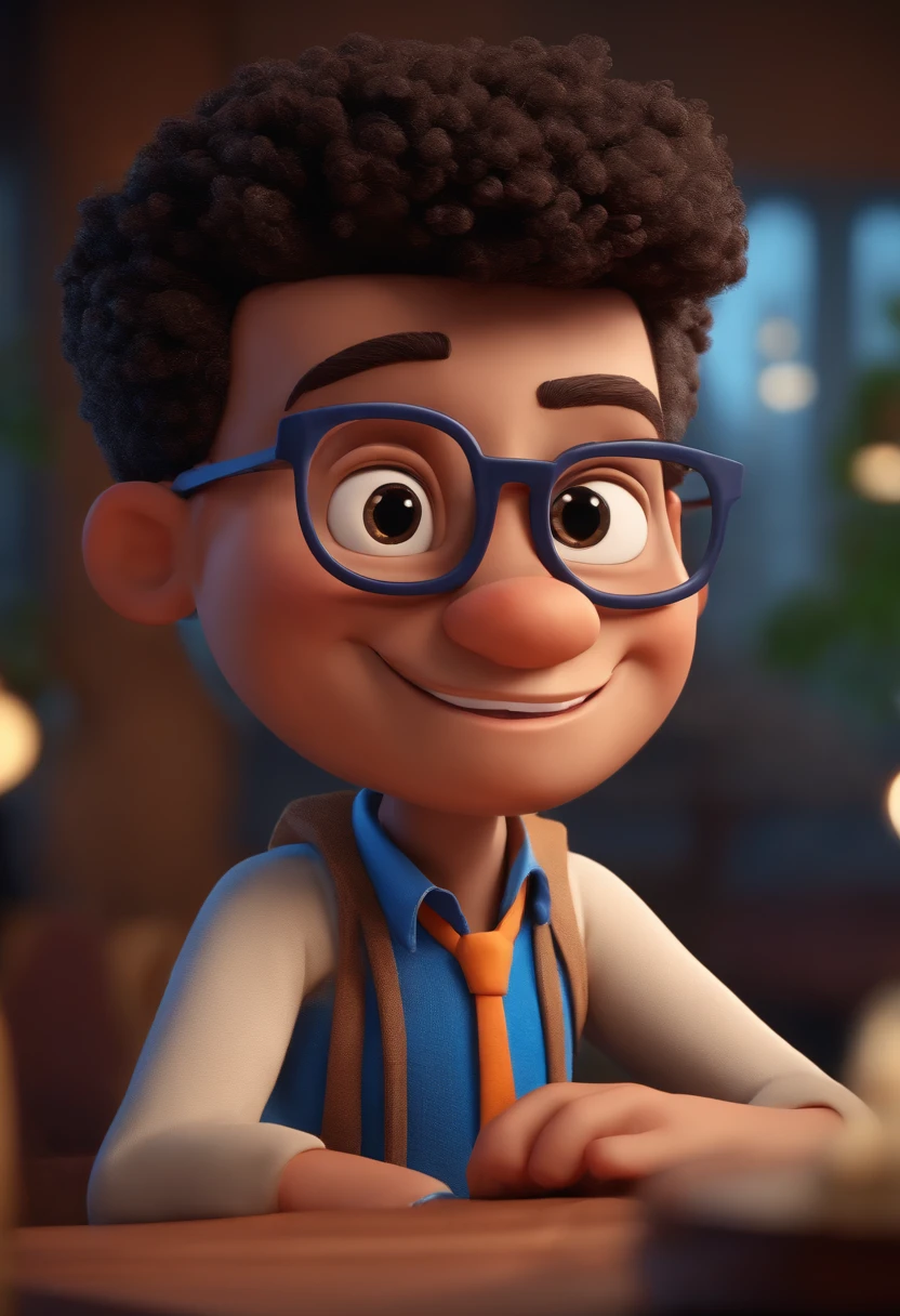 Cartoon character of a man with black glasses and a blue shirt, animation character, Caractere estilizado, animation style rendering, 3D estilizado, Arnold Maya render, 3 d render stylized, toon render keyshot, Personagem 3D, Personagem 3D, 3d rendering stylized, 3 d character render, personagem de desenho animado, Personagem de close up, Pose de personagem,  (Estilo Pixar) (master part:1.2) (Bokeh) (best quality) (pele detalhada) (textura detalhada) (8k) (argila) (Cinematic lighting) (foco nítido