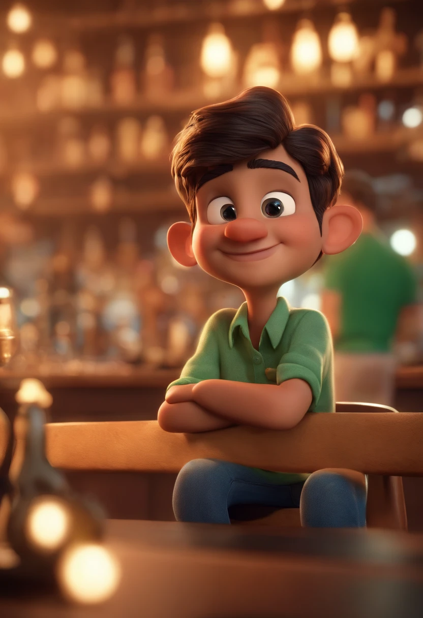 personagem dos desenhos animados de um homem jovem loiro com olhos verdes servindo chope em uma torneira de um bar vintage, animation character, Caractere estilizado, animation style rendering, 3D estilizado, Arnold Maya render, 3 d render stylized, toon render keyshot, Personagem 3D, Personagem 3D, 3d rendering stylized, 3 d character render, personagem de desenho animado, Personagem de close up, Pose de personagem, (Estilo Pixar) (master part:1.2) (Bokeh) (best quality) (pele detalhada) (textura detalhada) (8k) (argila) (Cinematic lighting) (foco nítido, estilo Pixar Disney.
