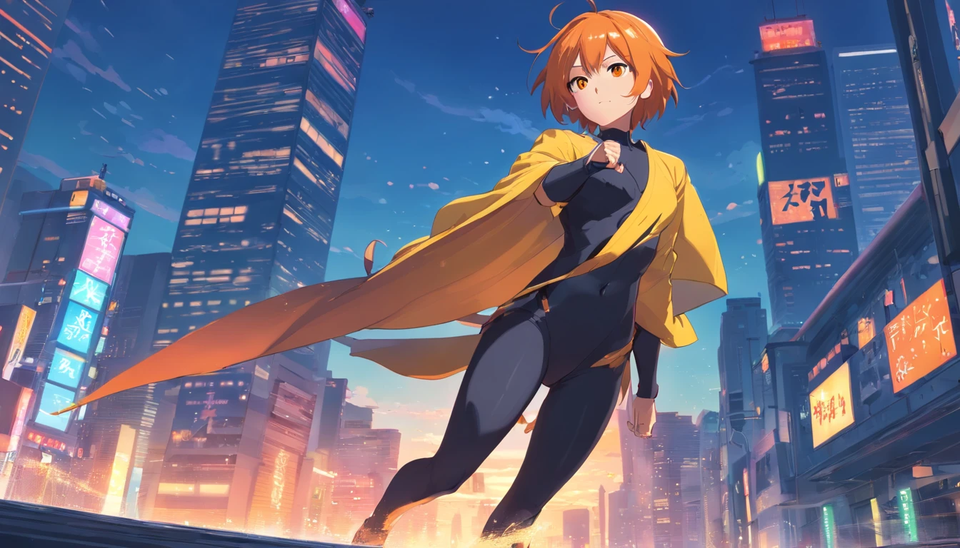 1 female、Orange hair、Big ass、Black Ninja Suit、yellow eyes、Large, thick thighs、Long Bob、wide hips、ninjartist、Kunoichi