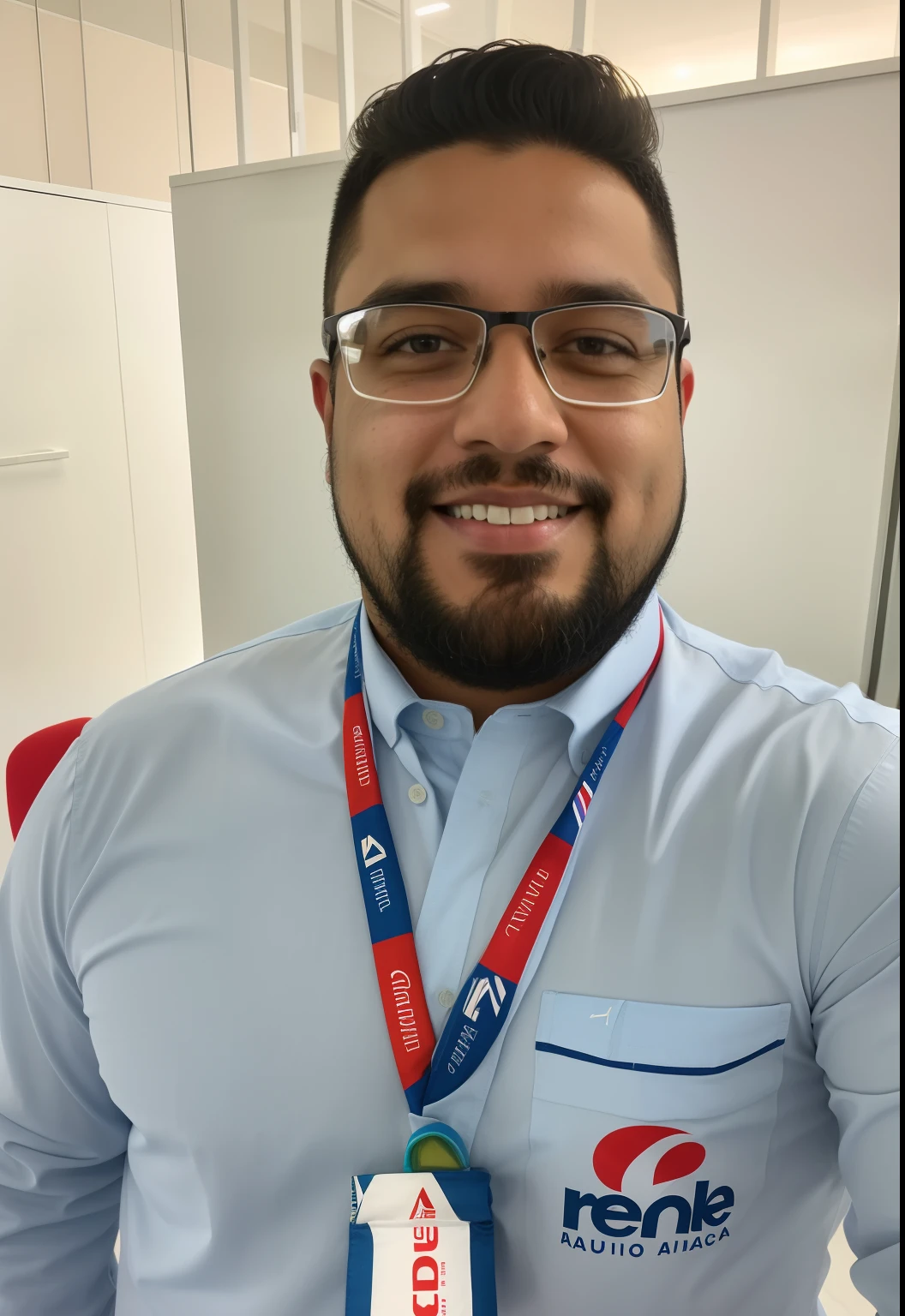 Homem vestindo uma camisa azul e gravata com uma etiqueta de nome, andres rios, imagem de qualidade muito baixa, foto de perfil profissional, José Moncada, david rios ferreira, Cristiano Orrillo, Eloy Morales, foto do perfil, luiz escanuela, danilo torres, juan diaz canales, daniel mirante, victor maristane, Joel Torres