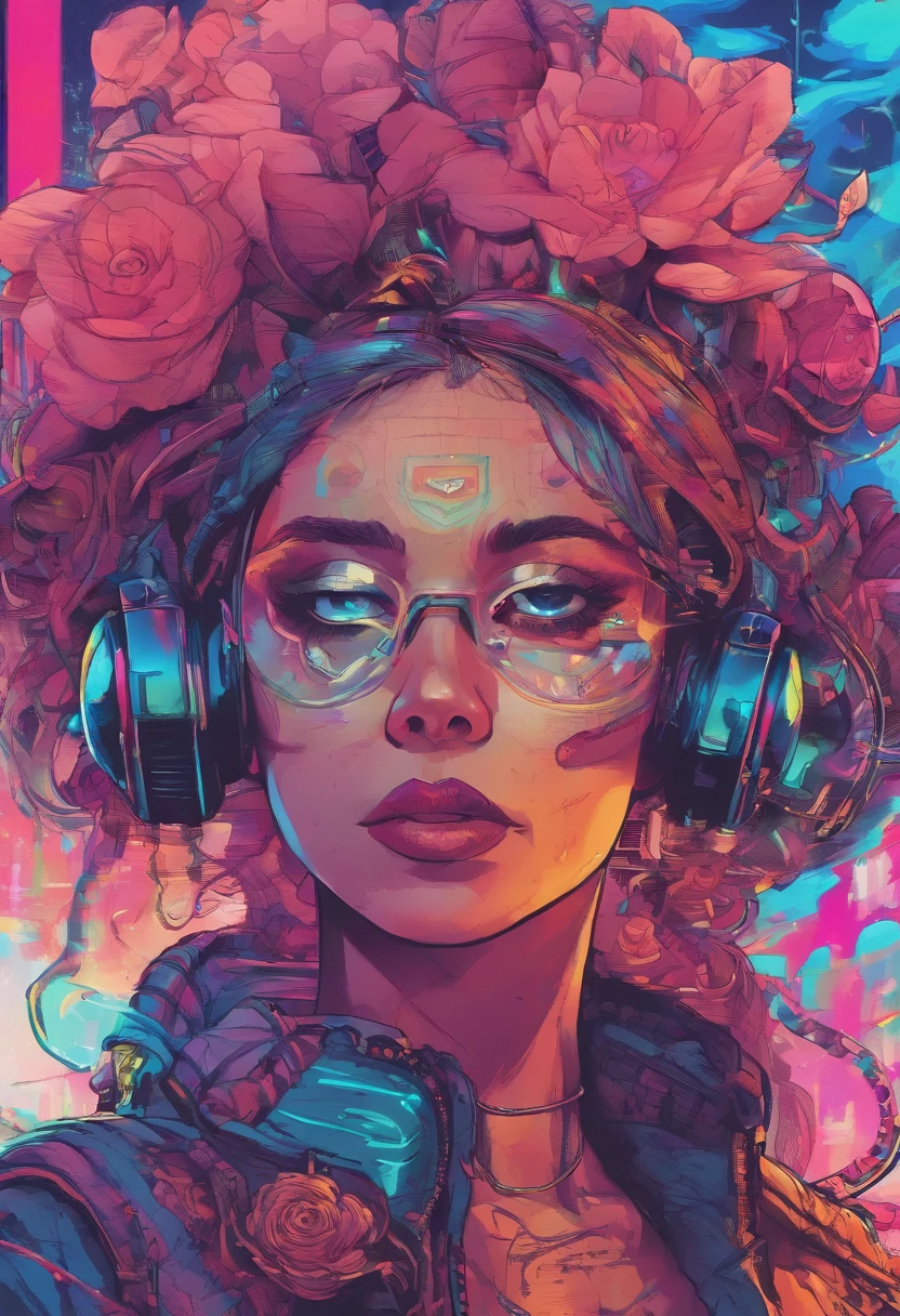 (best quality,4k,8k,Altas,master part:1.2),ultra-detalhado,(Realistic,fotorrealista,photo-realistic:1.37),cyberfloral punk mulher full-length,16k rendering,illustration,cabelo rosa neon,tatuagens cyberpunk brilhantes,Rosto altamente detalhado,olhos expressivos,estilo de moda ousado,State-of-the-art technology accessories,ambiente urbano futurista,Paisagem urbana noturna,ruas molhadas,atmosfera sombria,esquema de cores vermelho e azul intenso,dramatic lighting effects,reflective surfaces,Various Cyber Implants and Enhancements,Vibrant digital flowers intertwined with metallic threads,Energy particles floating in the air,Visually chaotic composition, mas harmoniosa.