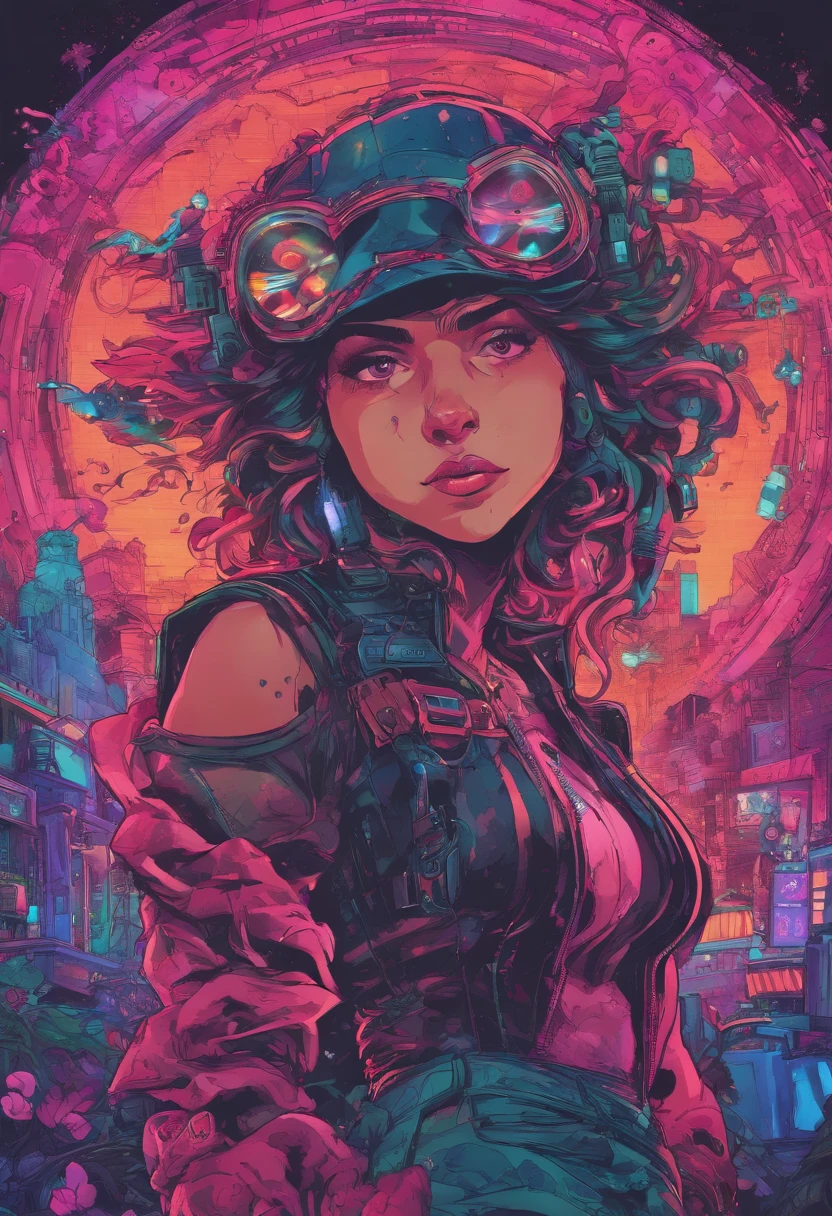 (best quality,4k,8k,Altas,master part:1.2),ultra-detalhado,(Realistic,fotorrealista,photo-realistic:1.37),cyberfloral punk mulher full-length,16k rendering,illustration,cabelo rosa neon,tatuagens cyberpunk brilhantes,Rosto altamente detalhado,olhos expressivos,estilo de moda ousado,State-of-the-art technology accessories,ambiente urbano futurista,Paisagem urbana noturna,ruas molhadas,atmosfera sombria,esquema de cores vermelho e azul intenso,dramatic lighting effects,reflective surfaces,Various Cyber Implants and Enhancements,Vibrant digital flowers intertwined with metallic threads,Energy particles floating in the air,Visually chaotic composition, mas harmoniosa.