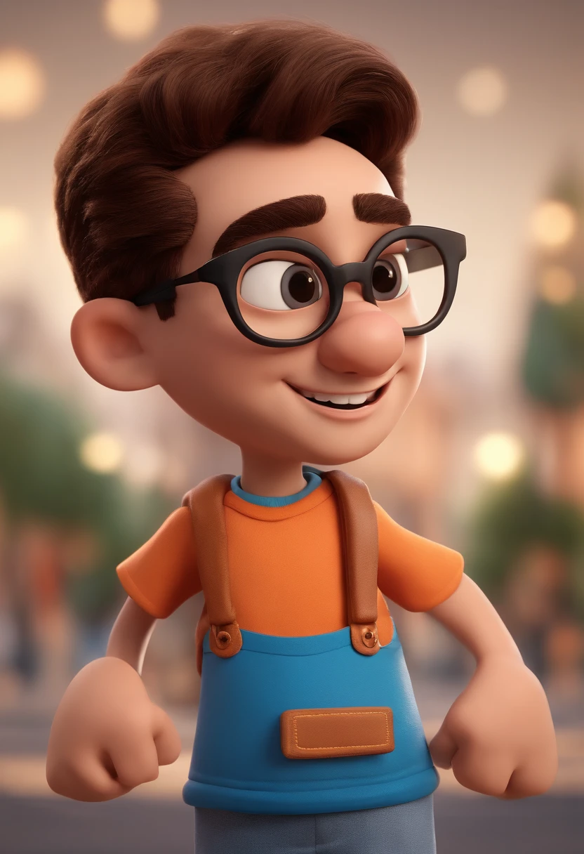 Cartoon character of a man with black glasses and a blue shirt, animation character, Caractere estilizado, animation style rendering, 3D estilizado, Arnold Maya render, 3 d render stylized, toon render keyshot, Personagem 3D, Personagem 3D, 3d rendering stylized, 3 d character render, personagem de desenho animado, Personagem de close up, Pose de personagem,  (Estilo Pixar) (master part:1.2) (Bokeh) (best quality) (pele detalhada) (textura detalhada) (8k) (argila) (Cinematic lighting) (foco nítido