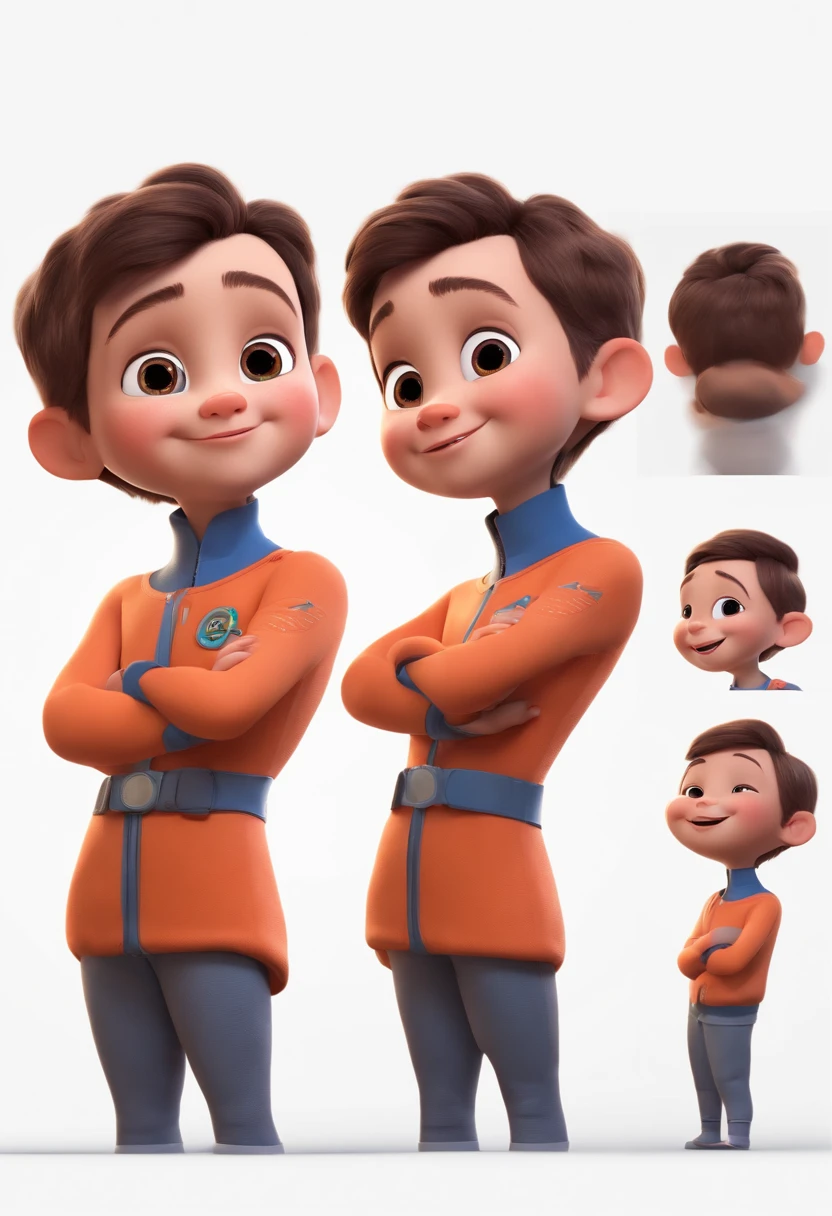 a happy cute  standing short hair, vestindo uma fantasia espacial, , fundo branco, barnet, toon, estilo pixar, 3d, desenhos animados, rosto detalhado, asymmetrical 16k