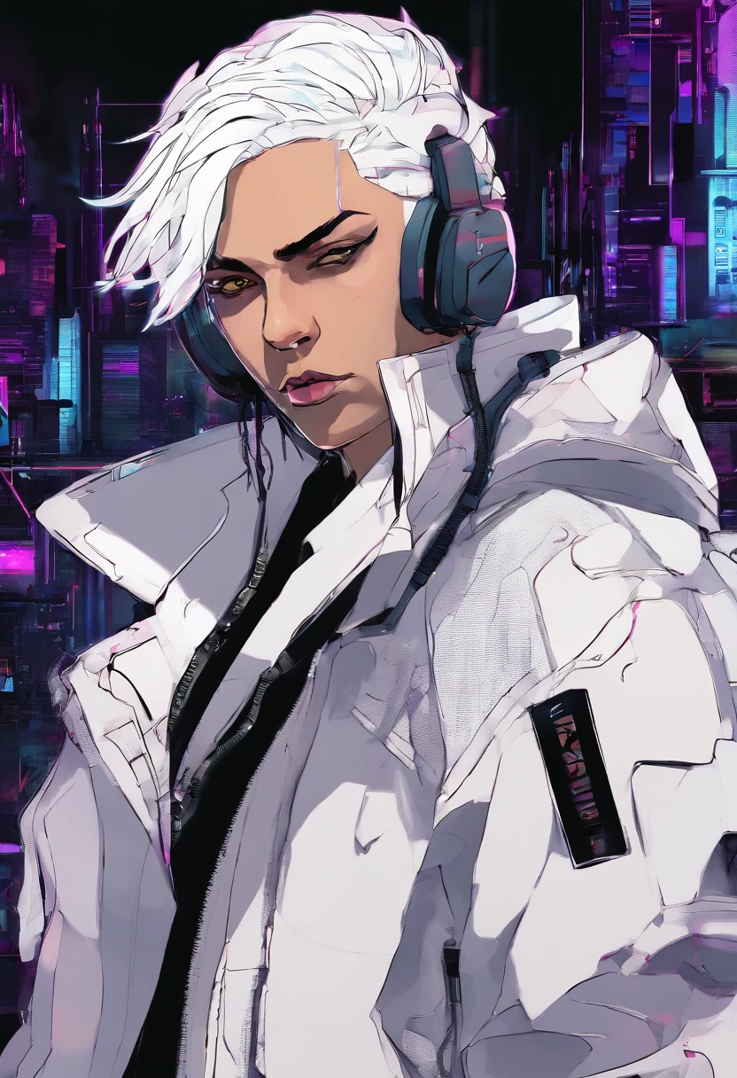 1 male, white hair, femboy, netrunner