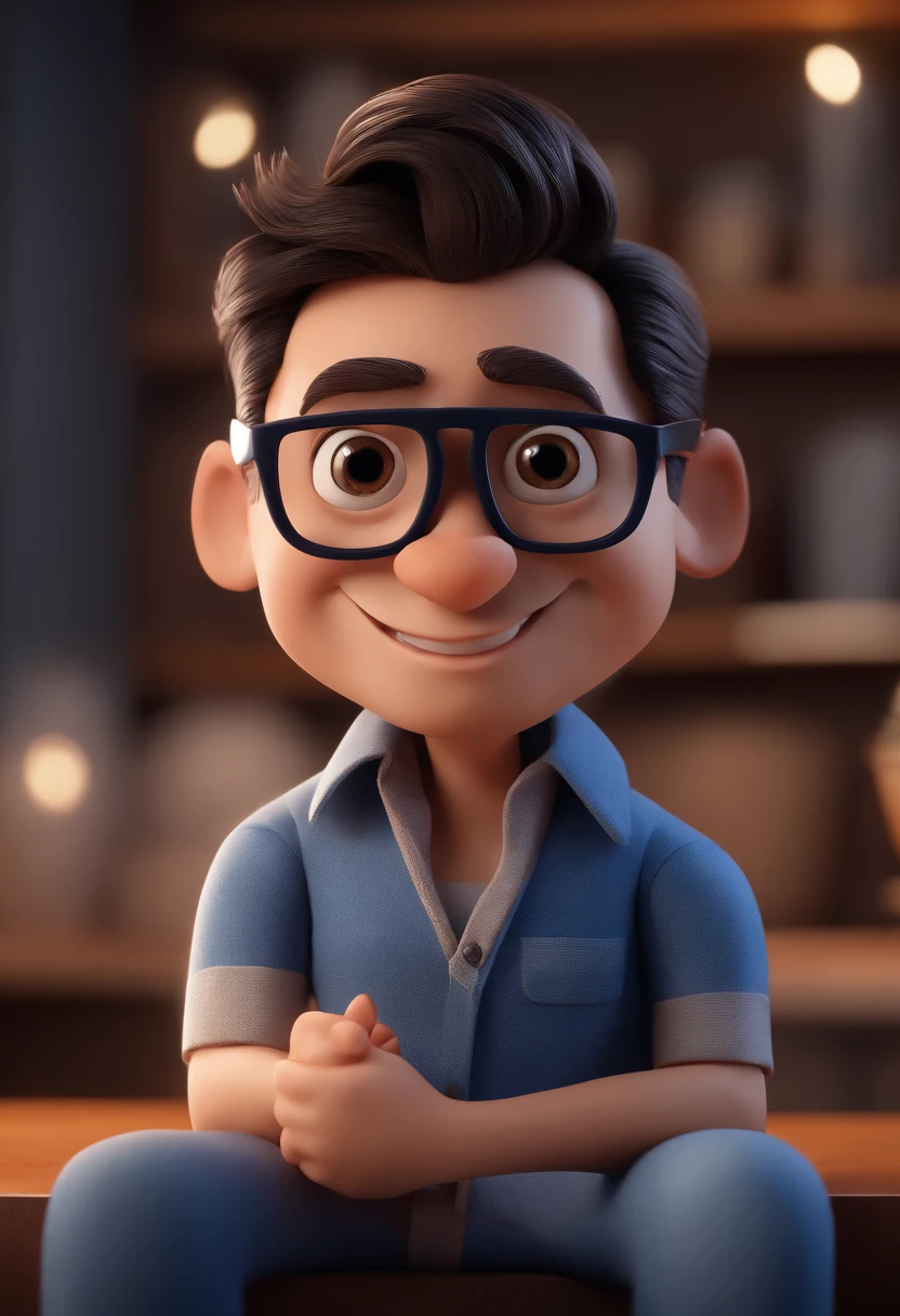 Cartoon character of a man with black glasses and a blue shirt, animation character, Caractere estilizado, animation style rendering, 3D estilizado, Arnold Maya render, 3 d render stylized, toon render keyshot, Personagem 3D, Personagem 3D, 3d rendering stylized, 3 d character render, personagem de desenho animado, Personagem de close up, Pose de personagem, (Estilo Pixar) (master part:1.2) (Bokeh) (best quality) (pele detalhada) (textura detalhada) (8k) (argila) (Cinematic lighting) (foco nítido
