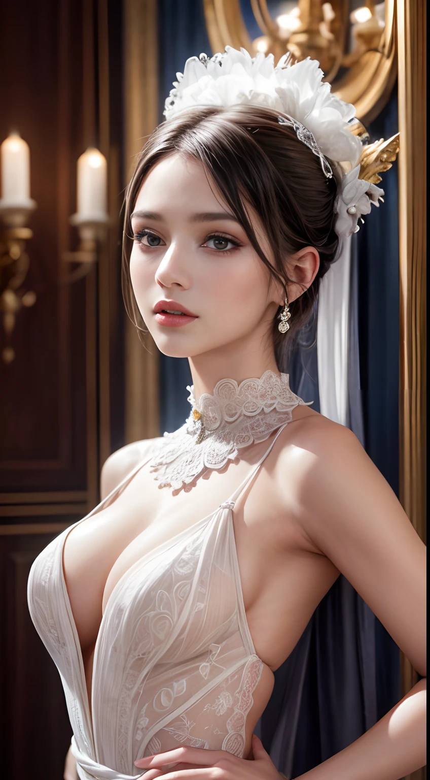(Ultra-detailed, A high resolution, Masterpiece:1.2), professional, Perfectcomposition,Vibrant colors, Stunning lighting, Fashion show, Charismatic model, posing elegantly, detailed outfits, Catwalk, Stylish atmosphere, mesmerizing looks,Exquisite facial features, A confident expression, Dynamic movements, Atmospheric lighting, GLOSSY TEXTURE, Luxurious design, Intricate patterns, haute couture fashion, edgy style, A well-crafted ensemble, Exquisite details.anatomy correct