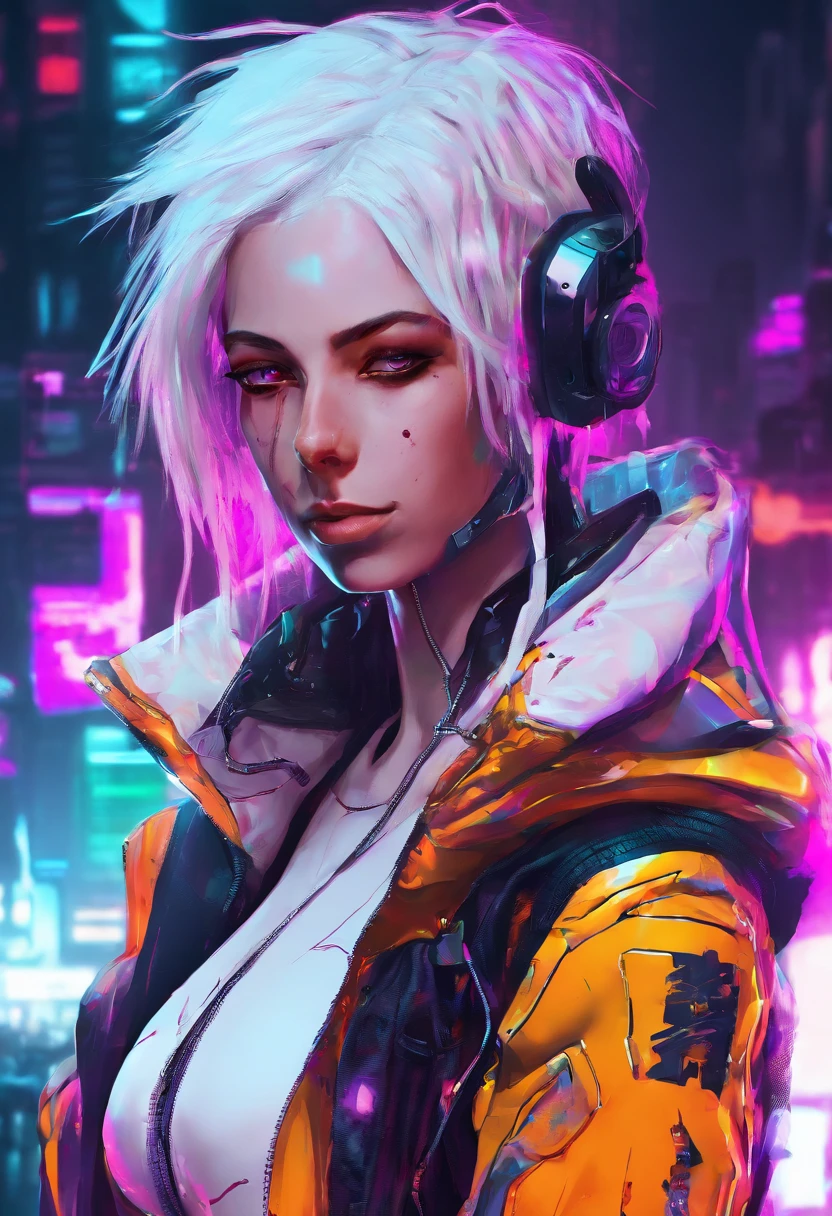 1 male, white hair, femboy, netrunner