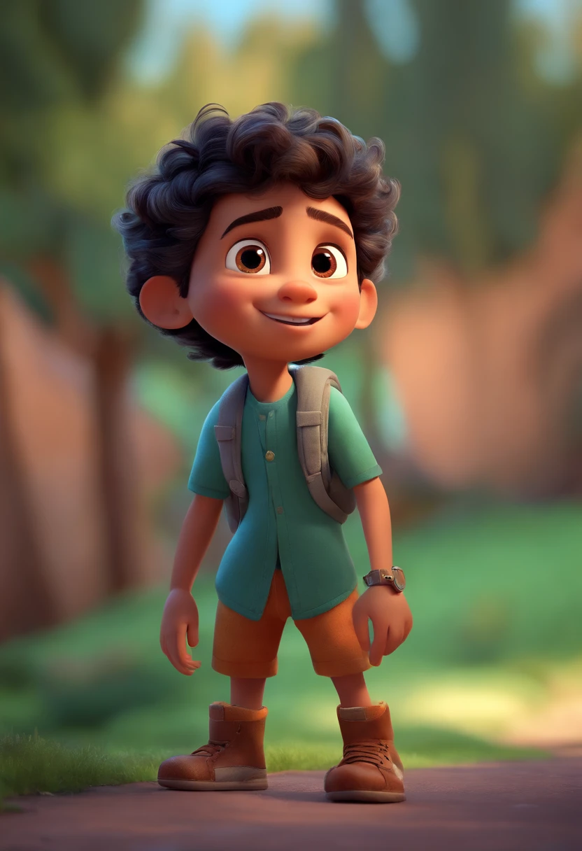 Image of a boy for a story in a YouTube video in Pixar format, He's the little allabester, He's the class leader, He's outgoing, Playful and gets up for a lot of things, cabelo curto