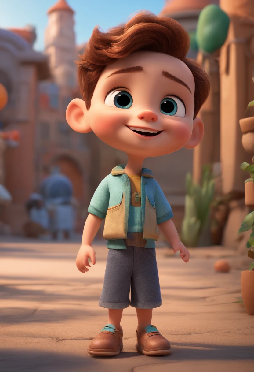 a happy cute ??? standing short hair, vestindo uma camiseta preta de uper heroi , tocando bateria, Estilo Pixar, ....3d, desenhos animados, rosto detalhado, asymmetrical 16k