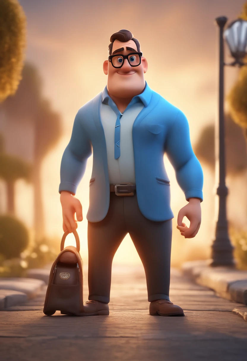 Cartoon character of a man with black glasses and a blue shirt, animation character, Caractere estilizado, animation style rendering, 3D estilizado, Arnold Maya render, 3 d render stylized, toon render keyshot, Personagem 3D, Personagem 3D, 3d rendering stylized, 3 d character render, personagem de desenho animado, Personagem de close up, Pose de personagem,  (Estilo Pixar) (master part:1.2) (Bokeh) (best quality) (pele detalhada) (textura detalhada) (8k) (argila) (Cinematic lighting) (foco nítido