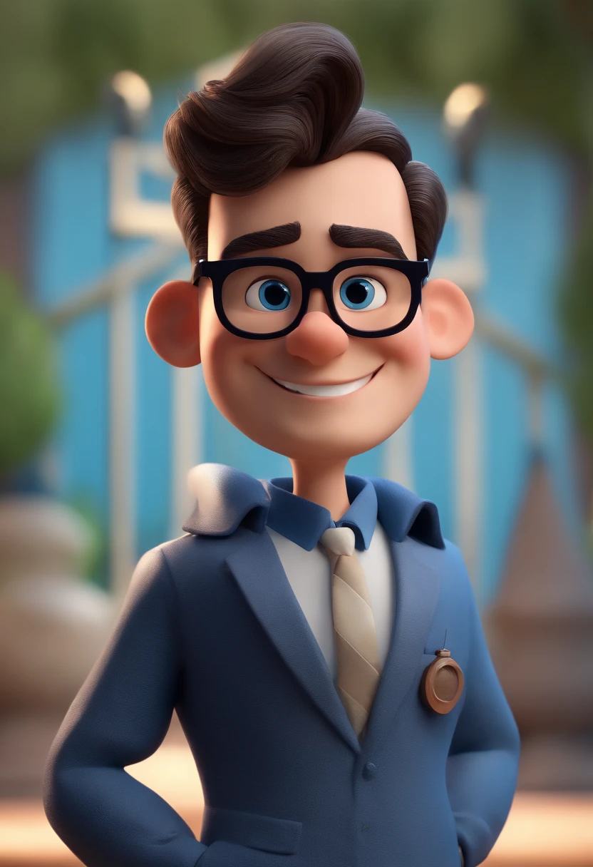 Cartoon character of a man with black glasses and a blue shirt, animation character, Caractere estilizado, animation style rendering, 3D estilizado, Arnold Maya render, 3 d render stylized, toon render keyshot, Personagem 3D, Personagem 3D, 3d rendering stylized, 3 d character render, personagem de desenho animado, Personagem de close up, Pose de personagem,  (Estilo Pixar) (master part:1.2) (Bokeh) (best quality) (pele detalhada) (textura detalhada) (8k) (argila) (Cinematic lighting) (foco nítido