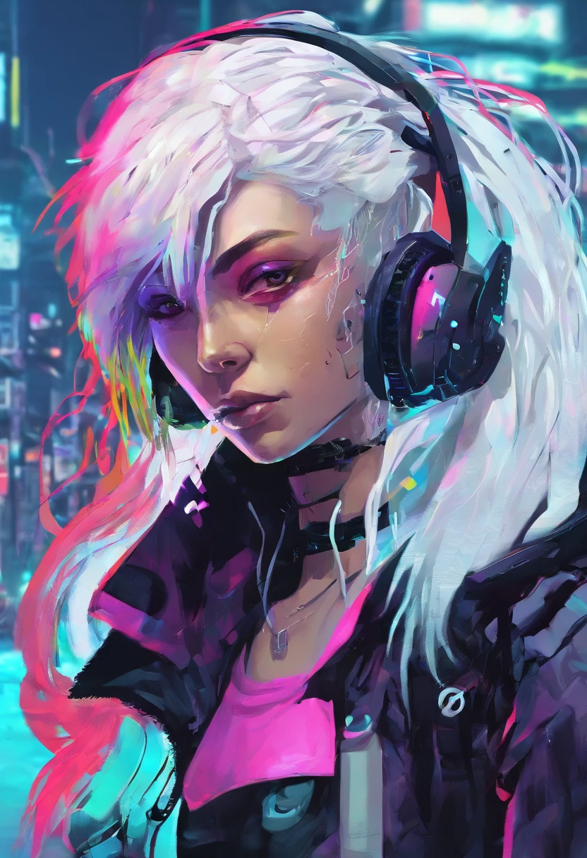 1 male, white hair, femboy, netrunner