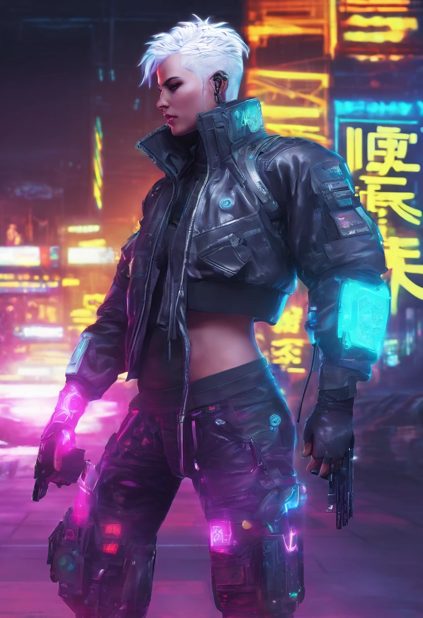 1 male, white hair, femboy, netrunner