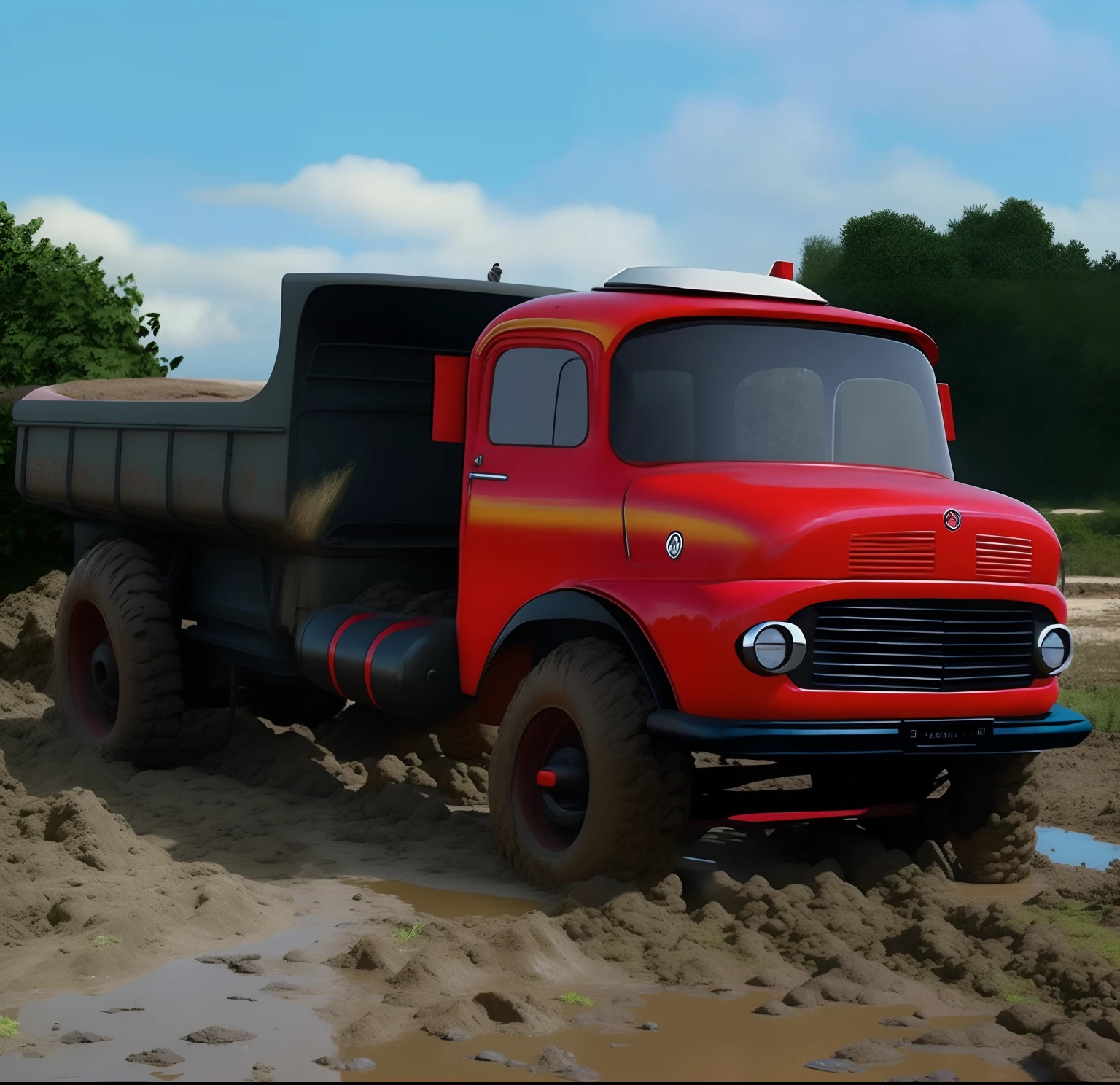 There's a red truck that's going through the mud, Tem uma tinta vermelha e preta, Truck, Muito atraente, Soviet - Era, attractive and good looking, Soviet nostalgia, Fora de estrada, vibrante e poderoso, URSS, amazing quality, Ah Puch, lada, Concha vermelha. Pista de terra, muito muito bonito, Mercedes, Directed by: Alexander Fedosav