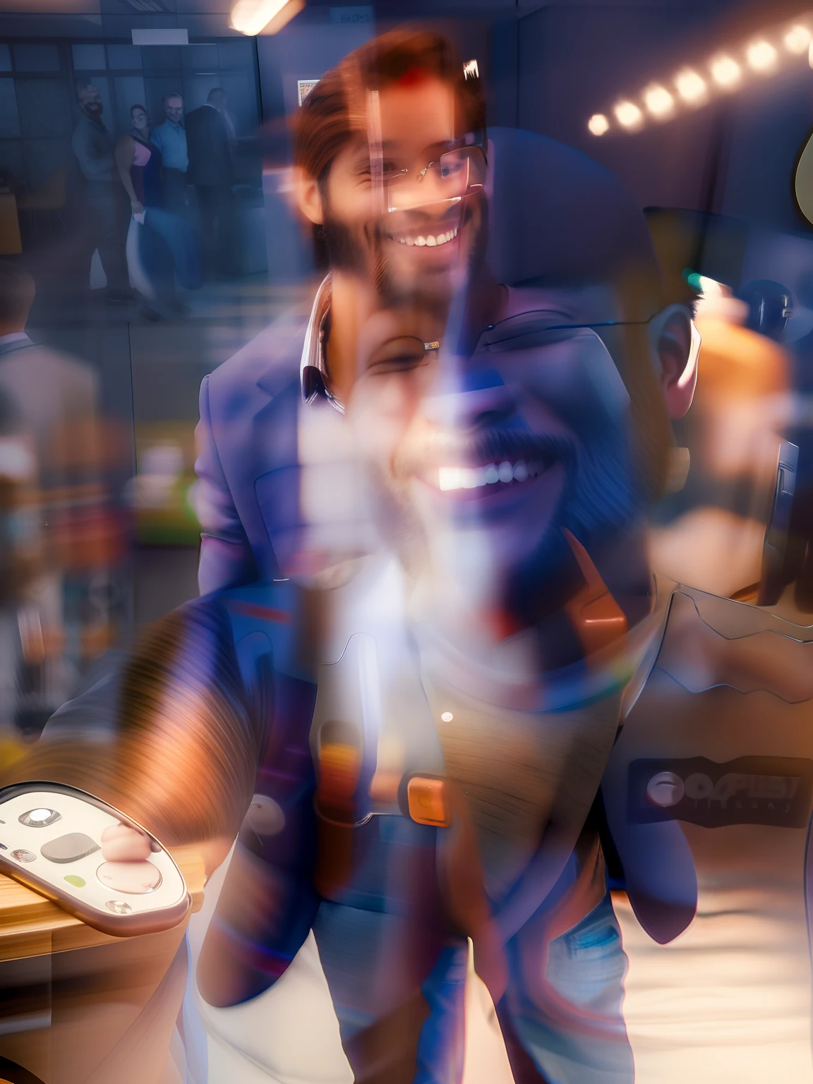 Smiling man in vest taking selfie in office with others, French Man, Luisiana, he got a big french musctache, Postagem no Reddit, Alex Flores, muito ligeiramente sorridente, Fotografia selfie 8k, Alexandre Chaudret, selfie de um homem, Foto tirada em 2018, quase sorrindo, ligeiramente sorridente, Alexandre Bourlet, happily smiling at the camera