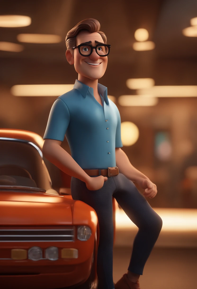 Cartoon character of a man with black glasses and a blue shirt, animation character, Caractere estilizado, animation style rendering, 3D estilizado, Arnold Maya render, 3 d render stylized, toon render keyshot, Personagem 3D, Personagem 3D, 3d rendering stylized, 3 d character render, personagem de desenho animado, Personagem de close up, Pose de personagem,  (Estilo Pixar) (master part:1.2) (Bokeh) (best quality) (pele detalhada) (textura detalhada) (8k) (argila) (Cinematic lighting) (foco nítido