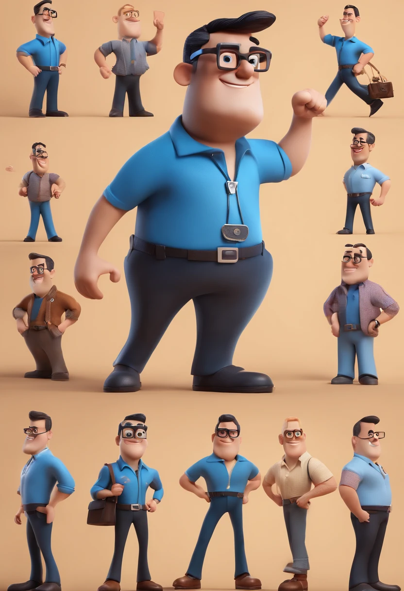 Cartoon character of a man with black glasses and a blue shirt, animation character, Caractere estilizado, animation style rendering, 3D estilizado, Arnold Maya render, 3 d render stylized, toon render keyshot, Personagem 3D, Personagem 3D, 3d rendering stylized, 3 d character render, personagem de desenho animado, Personagem de close up, Pose de personagem,  (Estilo Pixar) (master part:1.2) (Bokeh) (best quality) (pele detalhada) (textura detalhada) (8k) (argila) (Cinematic lighting) (foco nítido