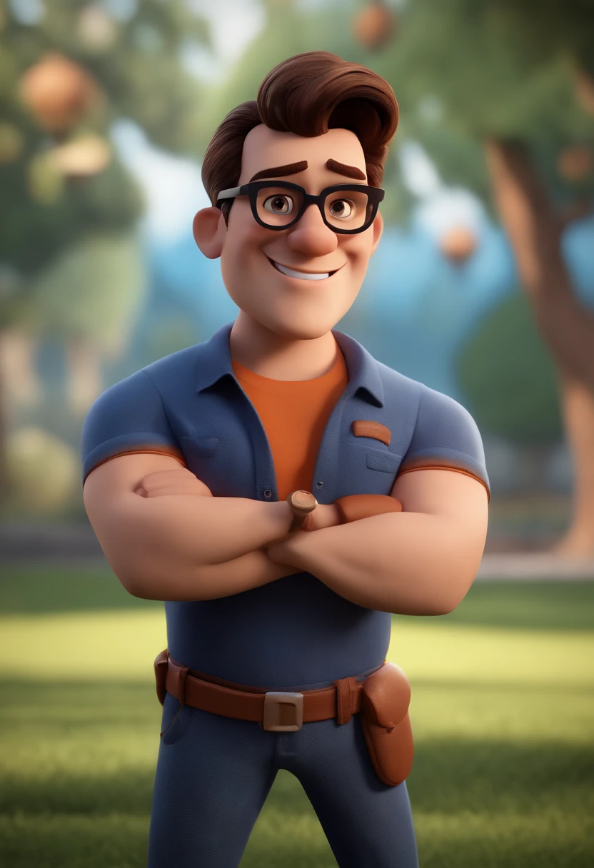 Cartoon character of a man with black glasses and a blue shirt, animation character, Caractere estilizado, animation style rendering, 3D estilizado, Arnold Maya render, 3 d render stylized, toon render keyshot, Personagem 3D, Personagem 3D, 3d rendering stylized, 3 d character render, personagem de desenho animado, Personagem de close up, Pose de personagem, (Estilo Pixar) (master part:1.2) (Bokeh) (best quality) (pele detalhada) (textura detalhada) (8k) (argila) (Cinematic lighting) (foco nítido
