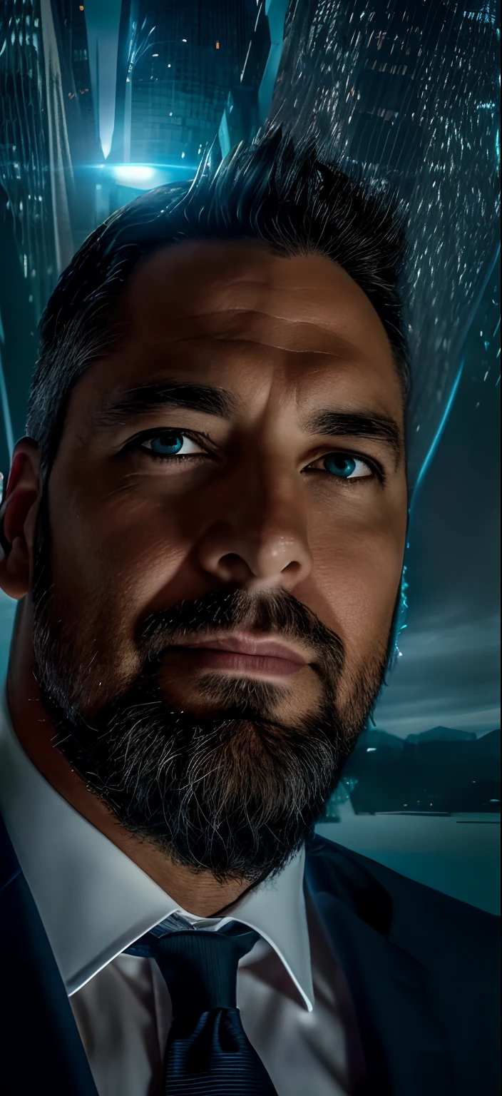 a Man standing with 30 years in suit and tie, body and head straight in the photo, facing the viewer of the photo, eyes fixed to the lens, appears shoulders and head in the photo, man centered in the photo, 8k, best quality, masterpiece, realistic, realistic photo, movie photo, ultra realistic, 1 person, detailed, perfect lighting,  DSRL, professional photo, 4k