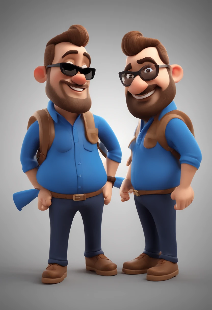 Cartoon character of a 35 years old man with black sunglasses and a blue shirt, topknot, beard, fisherman animation character, Caractere estilizado, animation style rendering, 3D estilizado, Arnold Maya render, 3 d render stylized, toon render keyshot, Personagem 3D, Personagem 3D, 3d rendering stylized, 3 d character render, personagem de desenho animado, Personagem de close up, Pose de personagem,  (Estilo Pixar) (master part:1.2) (Bokeh) (best quality) (pele detalhada) (textura detalhada) (8k) (argila) (Cinematic lighting) (foco nítido