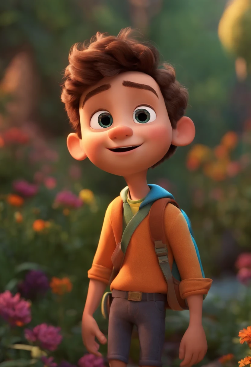 Image of a boy for a story in a YouTube video in Pixar format, He's the allabester, He's the class leader, He's outgoing, Playful and gets up for a lot of things