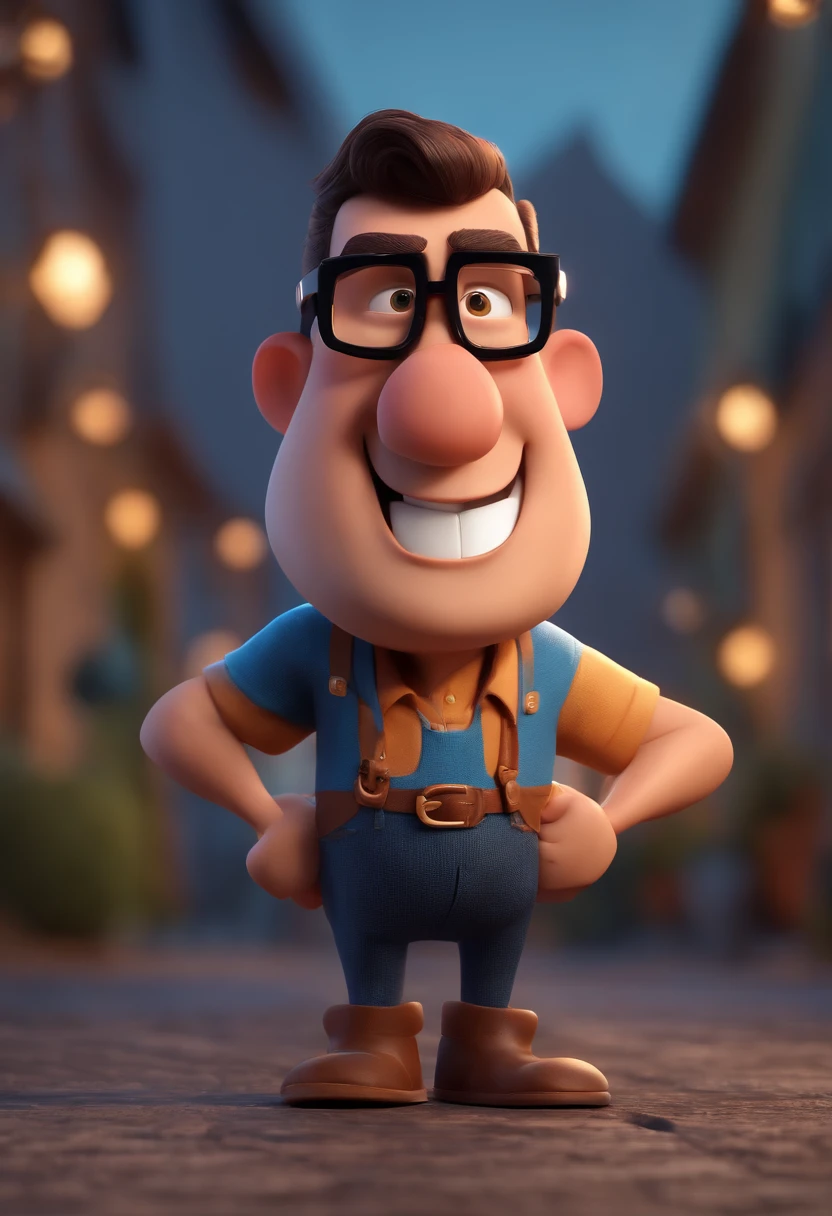 Cartoon character of a man with black glasses and a blue shirt, animation character, Caractere estilizado, animation style rendering, 3D estilizado, Arnold Maya render, 3 d render stylized, toon render keyshot, Personagem 3D, Personagem 3D, 3d rendering stylized, 3 d character render, personagem de desenho animado, Personagem de close up, Pose de personagem, (Estilo Pixar) (master part:1.2) (Bokeh) (best quality) (pele detalhada) (textura detalhada) (8k) (argila) (Cinematic lighting) (foco nítido