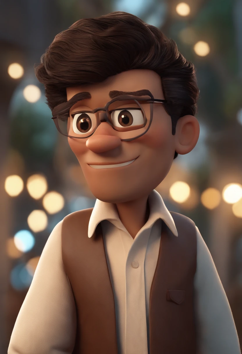 Personaje de dibujos animados de un hombre con gafas negras y una camisa azul, Un personaje animado, stylized character, Rendering animation styles, 3D estilizado, Arnold Maya render, 3D render estilizado, Toon renderizar keyshot, Personaje 3D, Personaje 3D, Renderizado 3D estilizado, Renderizado de 3 caracteres D, Personaje de dibujos animados, Personaje de primer plano, Pose del personaje, (estilo pixar) (Pieza maestra:1.2) (Bokeh) (La mejor calidad) (Piel detallada) (Textura detallada) (8k) (arcilla) (cinematic lighting) (foco nítido，Se sienta y ahueca la parte superior del cuerpo