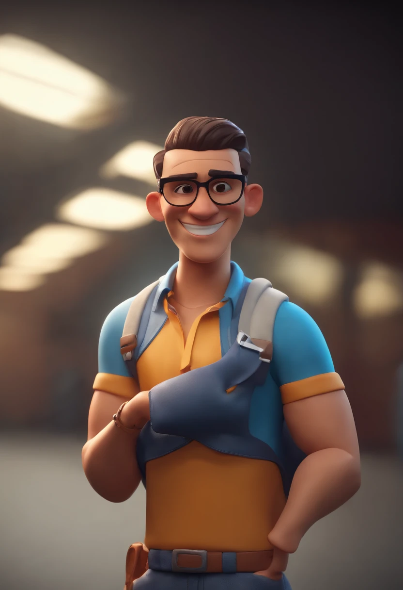 Personaje de dibujos animados de un hombre con gafas negras y una camisa azul, Un personaje animado, stylized character, Rendering animation styles, 3D estilizado, Arnold Maya render, 3D render estilizado, Toon renderizar keyshot, Personaje 3D, Personaje 3D, Renderizado 3D estilizado, Renderizado de 3 caracteres D, Personaje de dibujos animados, Personaje de primer plano, Pose del personaje, (estilo pixar) (Pieza maestra:1.2) (Bokeh) (La mejor calidad) (Piel detallada) (Textura detallada) (8k) (arcilla) (cinematic lighting) (foco nítido，Se sienta y ahueca la parte superior del cuerpo