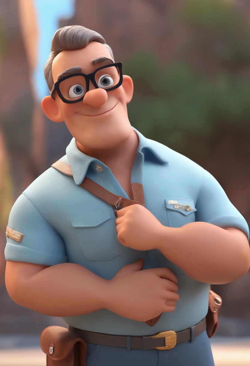Cartoon character of a man with black glasses and a blue shirt, animation character, Caractere estilizado, animation style rendering, 3D estilizado, Arnold Maya render, 3 d render stylized, toon render keyshot, Personagem 3D, Personagem 3D, 3d rendering stylized, 3 d character render, personagem de desenho animado, Personagem de close up, Pose de personagem,  (Estilo Pixar) (master part:1.2) (Bokeh) (best quality) (pele detalhada) (textura detalhada) (8k) (argila) (Cinematic lighting) (foco nítido