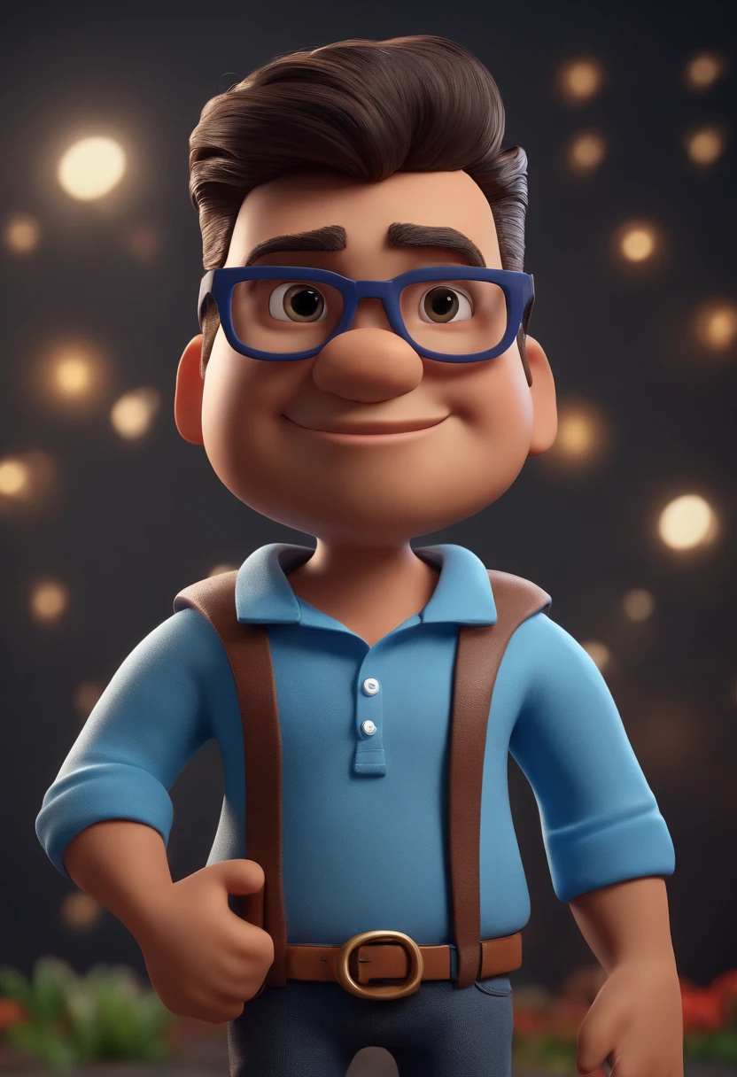 Cartoon character of a man with black glasses and a blue shirt, animation character, Caractere estilizado, animation style rendering, 3D estilizado, Arnold Maya render, 3 d render stylized, toon render keyshot, Personagem 3D, Personagem 3D, 3d rendering stylized, 3 d character render, personagem de desenho animado, Personagem de close up, Pose de personagem, (Estilo Pixar) (master part:1.2) (Bokeh) (best quality) (pele detalhada) (textura detalhada) (8k) (argila) (Cinematic lighting) (foco nítido