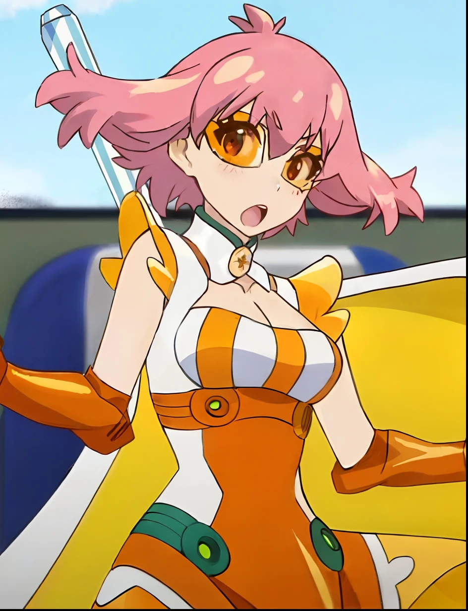 a close up of a woman in a costume holding a knife, symphogear, screenshot from a 2012s anime, knights of zodiac girl, gainax anime style, macross delta, still from tv anime, in the anime film, anime manga robot!! anime girl, screenshot from the anime film, screenshot from guro anime, macross frontier