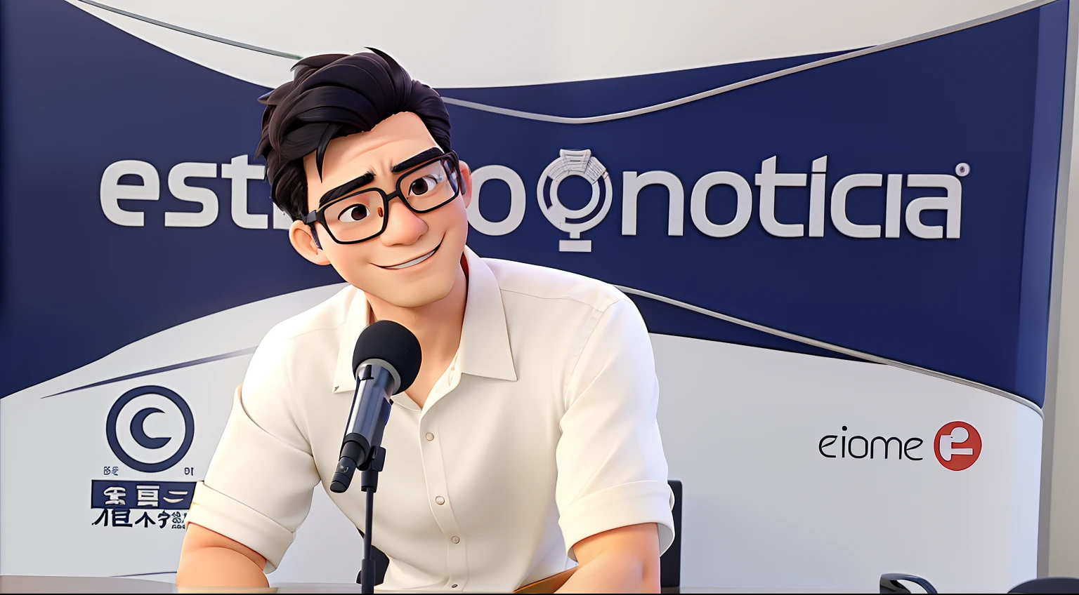 Homem japones de oculos dando entrevista emqualidade alta