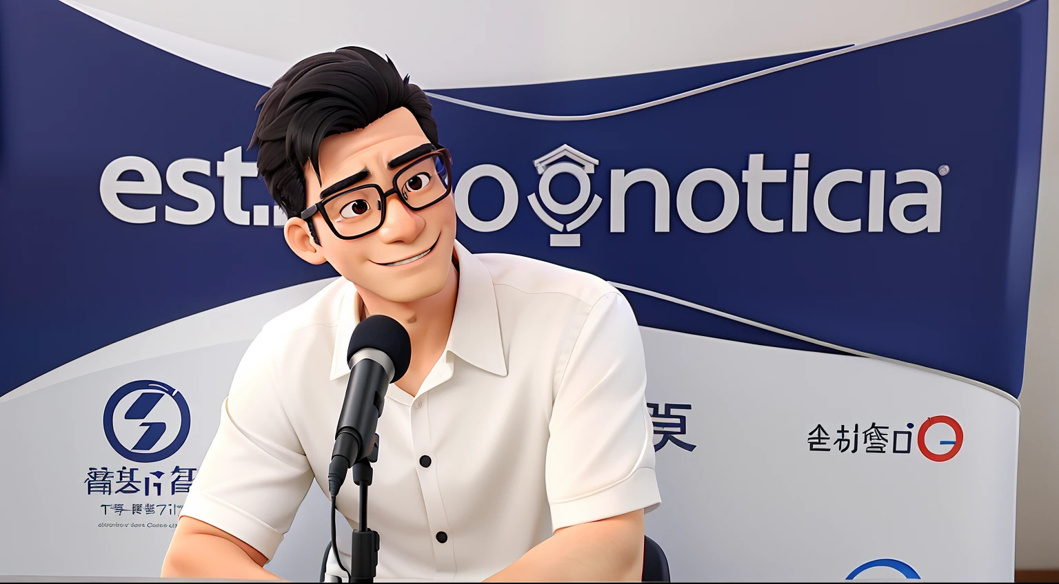 Homem japones de oculos dando entrevista emqualidade alta