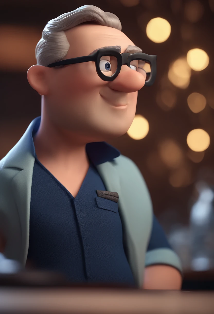 Cartoon character of a man with black glasses and a blue shirt, animation character, Caractere estilizado, animation style rendering, 3D estilizado, Arnold Maya render, 3 d render stylized, toon render keyshot, Personagem 3D, Personagem 3D, 3d rendering stylized, 3 d character render, personagem de desenho animado, Personagem de close up, Pose de personagem, (Estilo Pixar) (master part:1.2) (Bokeh) (best quality) (pele detalhada) (textura detalhada) (8k) (argila) (Cinematic lighting) (foco nítido