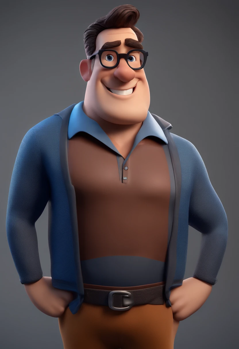 Cartoon character of a man with black glasses and a blue shirt, animation character, Caractere estilizado, animation style rendering, 3D estilizado, Arnold Maya render, 3 d render stylized, toon render keyshot, Personagem 3D, Personagem 3D, 3d rendering stylized, 3 d character render, personagem de desenho animado, Personagem de close up, Pose de personagem,  (Estilo Pixar) (master part:1.2) (Bokeh) (best quality) (pele detalhada) (textura detalhada) (8k) (argila) (Cinematic lighting) (foco nítido