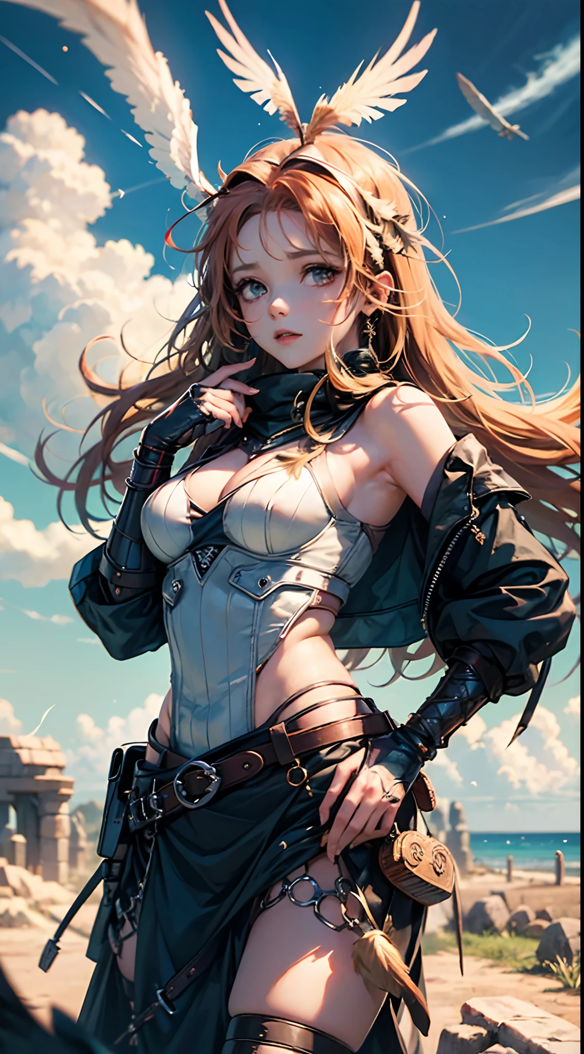 Aeris are humanoids sporting feathers like a harpy. However, they are better at gliding than flying with their small wings, which sprout from the sides of their head as well as from their back. Feathers cover their body up to their chins and forehead, leaving their hair exposed. The feathers also abate to show a rather human pair of hands and feet. Aeris are usually called attractive creatures due to their slim figures and baby-like youthful faces.