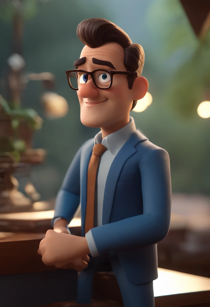 Cartoon character of a man with black glasses and a blue shirt, animation character, Caractere estilizado, animation style rendering, 3D estilizado, Arnold Maya render, 3 d render stylized, toon render keyshot, Personagem 3D, Personagem 3D, 3d rendering stylized, 3 d character render, personagem de desenho animado, Personagem de close up, Pose de personagem, (Estilo Pixar) (master part:1.2) (Bokeh) (best quality) (pele detalhada) (textura detalhada) (8k) (argila) (Cinematic lighting) (foco nítido