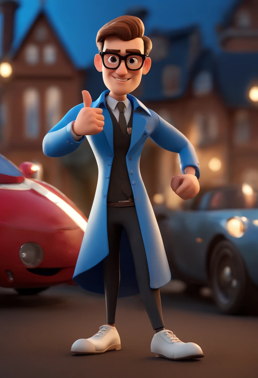 Cartoon character of a man wearing black glasses and a blue shirt, um personagem animado, Caractere estilizado, animation style rendering, 3D estilizado, Arnold Maya render, 3 d render stylized, toon render keyshot, Personagem 3D, Personagem 3D, 3d rendering stylized, 3 d character render, personagem de desenho animado, Personagem de close up, Pose de personagem, (Estilo Pixar) (master part:1.2) (Bokeh) (best quality) (pele detalhada) (textura detalhada) (8k) (argila) (Cinematic lighting) (foco nítido，Senta e vaza a parte superior do corpo