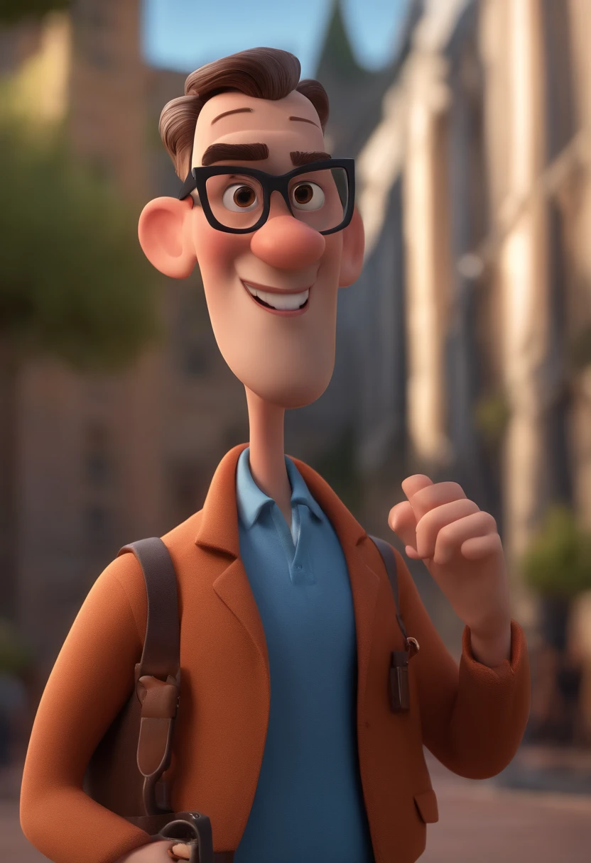 Cartoon character of a man with black glasses and a blue shirt, animation character, Caractere estilizado, animation style rendering, 3D estilizado, Arnold Maya render, 3 d render stylized, toon render keyshot, Personagem 3D, Personagem 3D, 3d rendering stylized, 3 d character render, personagem de desenho animado, Personagem de close up, Pose de personagem, (Estilo Pixar) (master part:1.2) (Bokeh) (best quality) (pele detalhada) (textura detalhada) (8k) (argila) (Cinematic lighting) (foco nítido