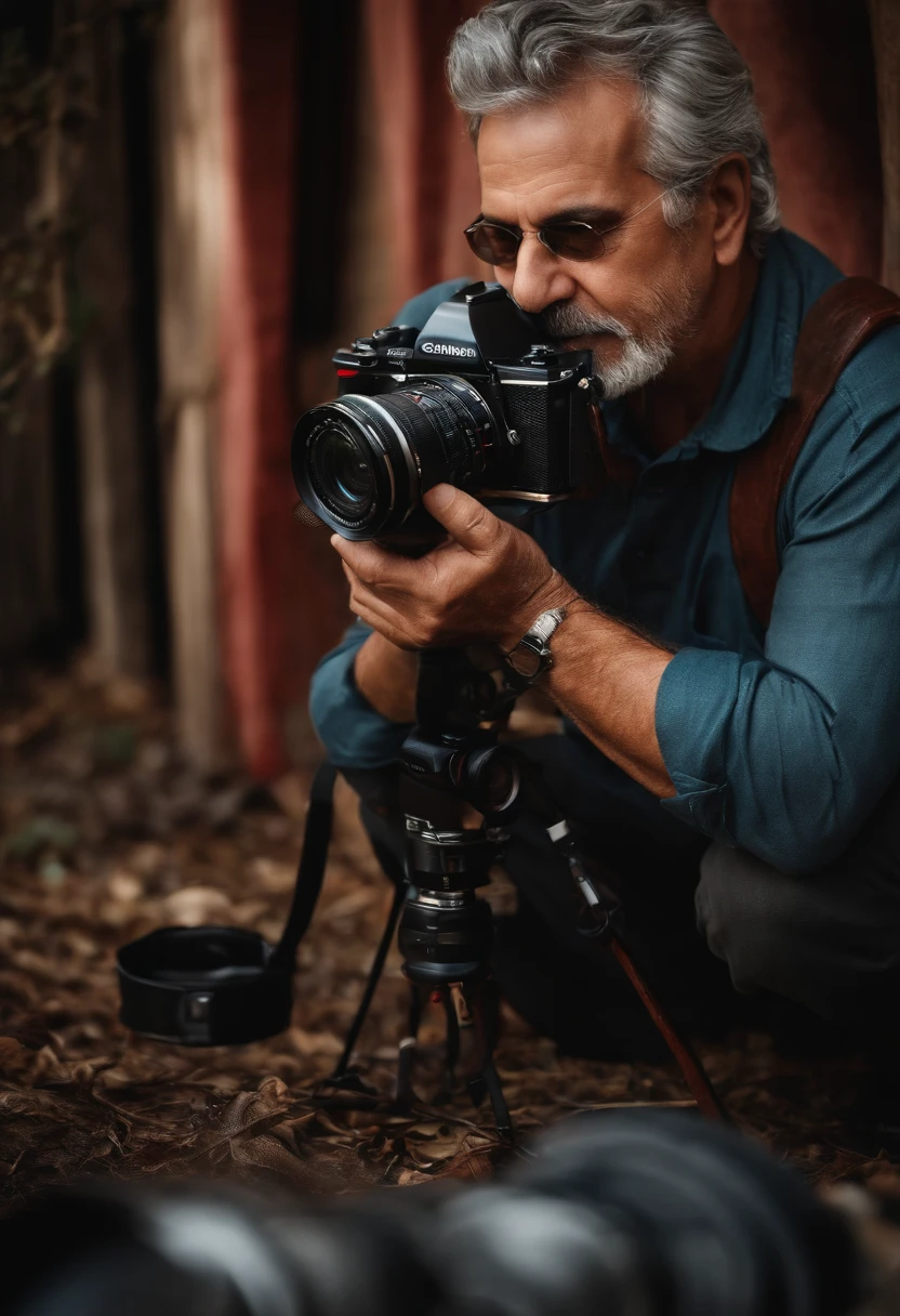 50-year-old photographer with camera in hand