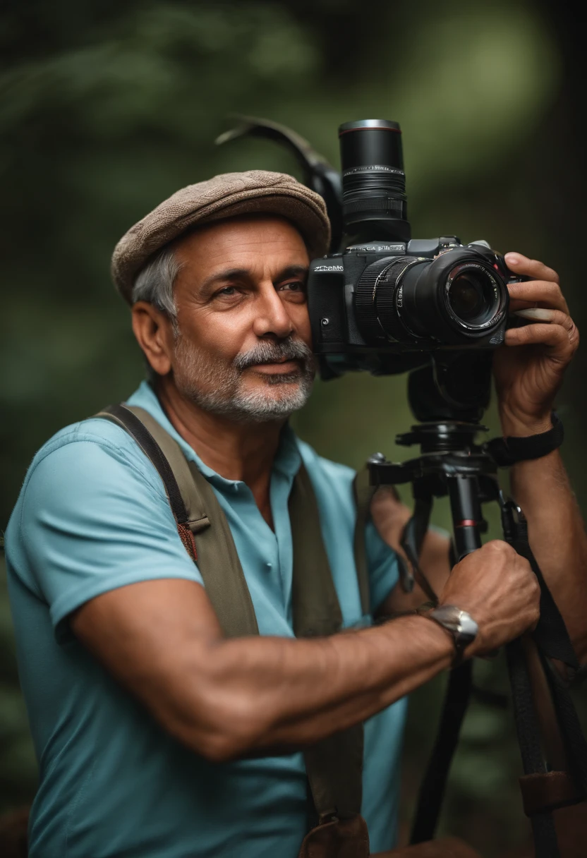 50-year-old photographer with camera in hand