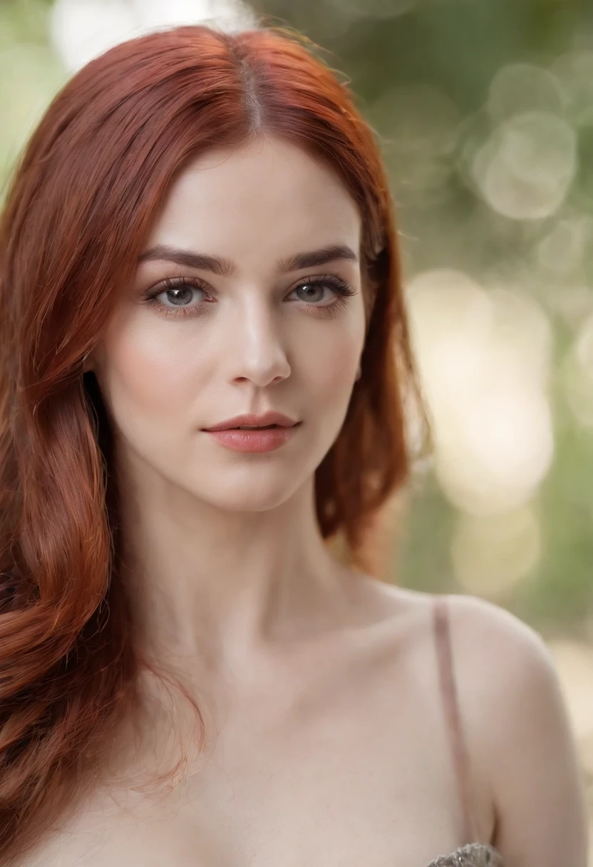 4k, 8k, master part, best quality, parte superior do corpo, 1girl, Olhando para o Viewer, red hair, medium hair, Olhos verdes, A atriz tem 23 anos, busto aberto, Um rapaz, jardim, animais, Isso, pornstar ready to fuck